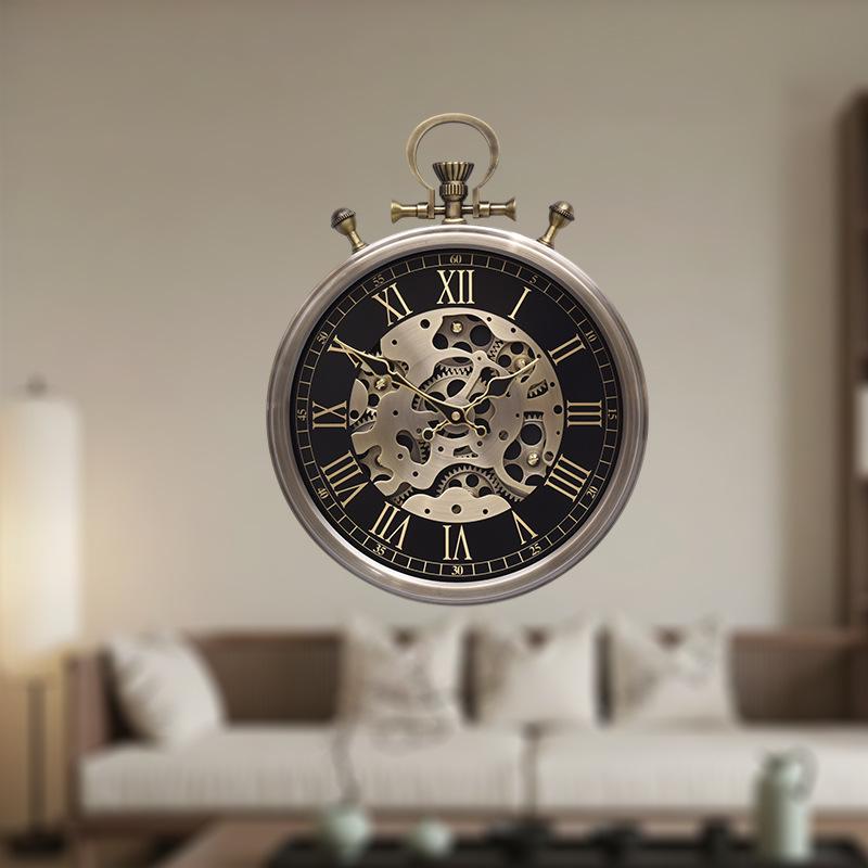Retro Gear Dynamic Clock Antique Living Room Silent Wall Clock for Bedroom Metal Pocket Watch Clocks Luxury Home Decoration