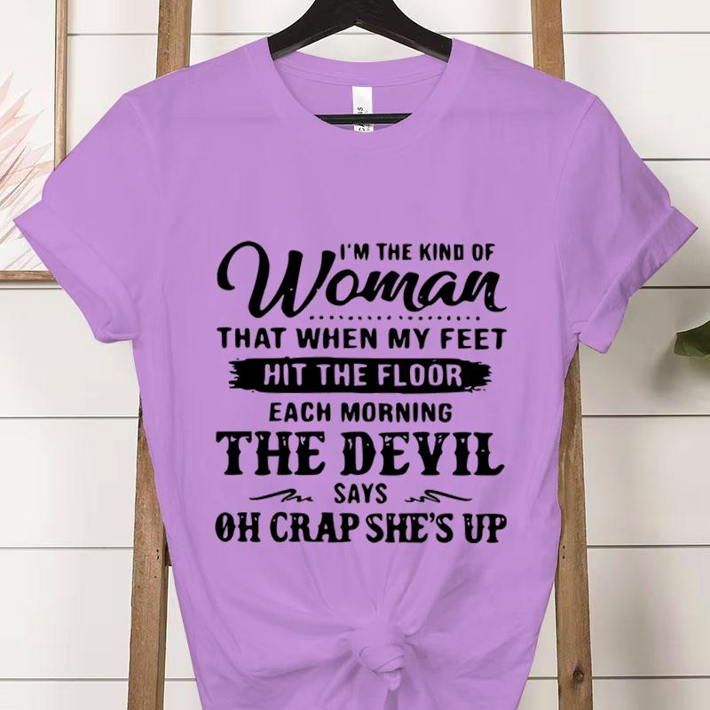 Soy el Tipo de Mujer Moda Camisetas para Mujer Casual Manga Corta El Diablo Dice Oh Mierda Está Despierta Camiseta Gráfica Ropa