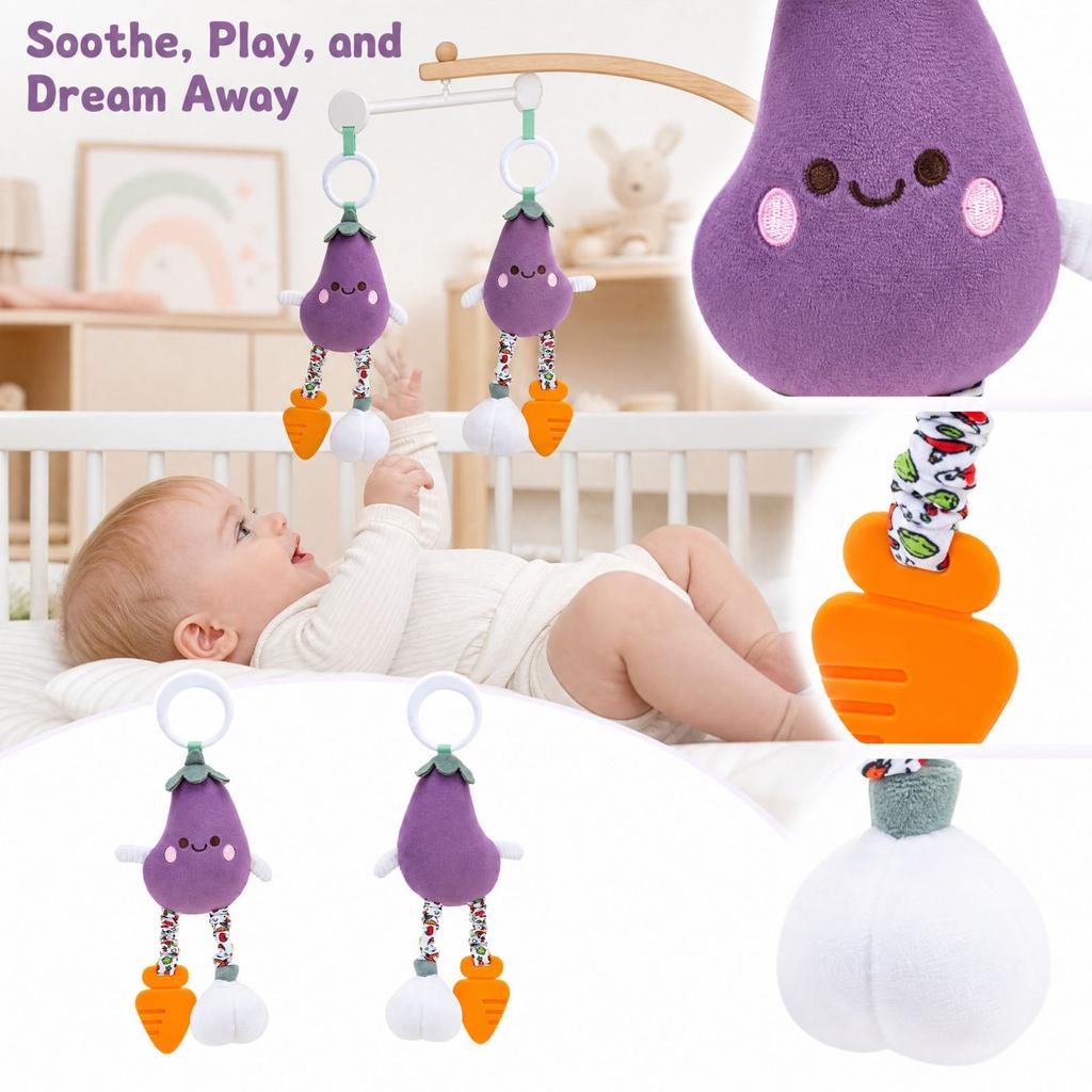 Baby Bedside Mobile with Plush Rattles and Soothing Hanging Toys for Car, Bed, Stroller