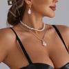 Multilayer Neck Chain Beads Necklace Adjustable Chain Necklace Earrings Neck Jewelry Suitable for Women and Girl Present