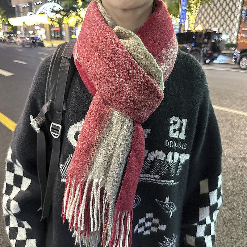 

Пара клетчатый шарф в стиле преппи для мужчин и женщин, согревающий шею, зимний теплый, студенческий подарок, дофаминовый шарф