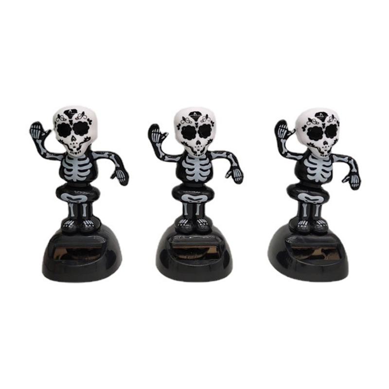 3x Bobbleheads Ornaments 3x Skeleton Dashboard Desk Home Solar Powered