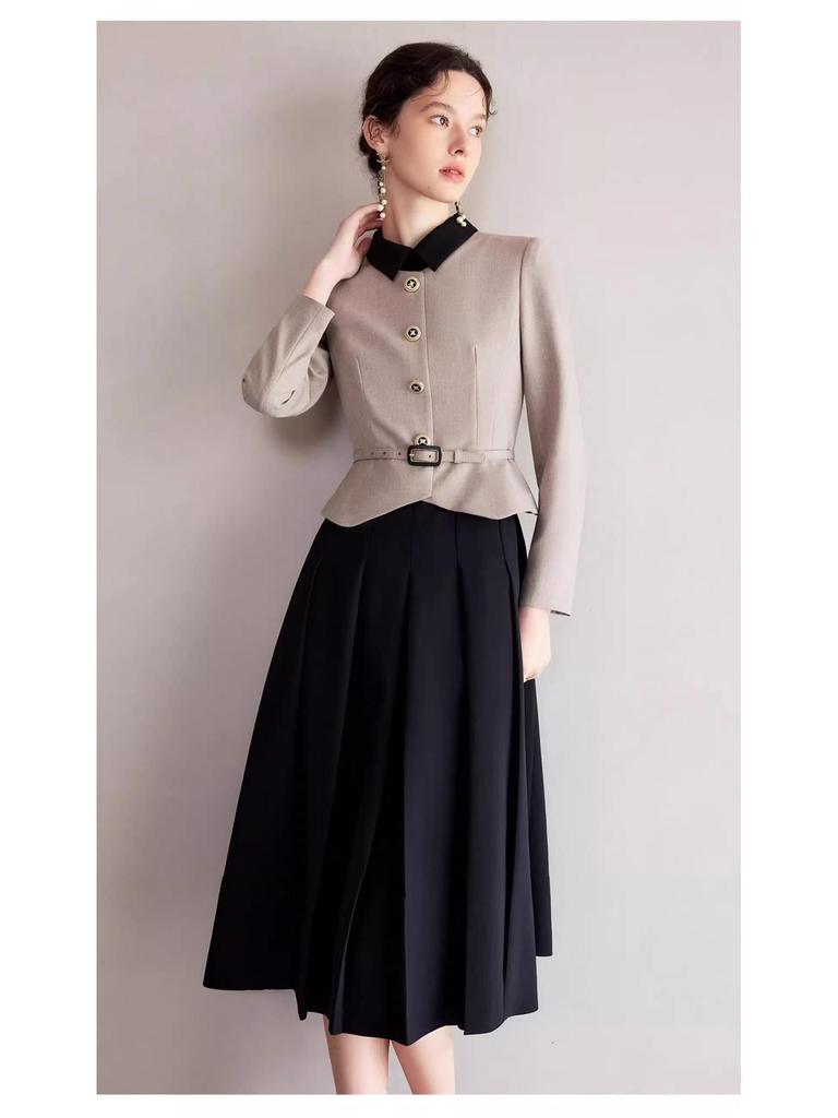 2025 Fashionable Slimming Two-Piece Little Black Dress with Color Block for Autumn/Winter – Women's Formal Wear