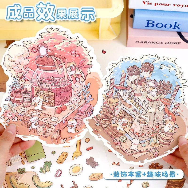 Cute Cartoon Anime Scrapbook Landscape Sticker Creative Design Handmade Sweet Scene Layout Sticker Student Supplies Kids Gift