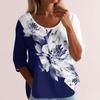 Women's Fashion Casual Three-quarter Sleeve Loose Round Neck Button Floral Print Top