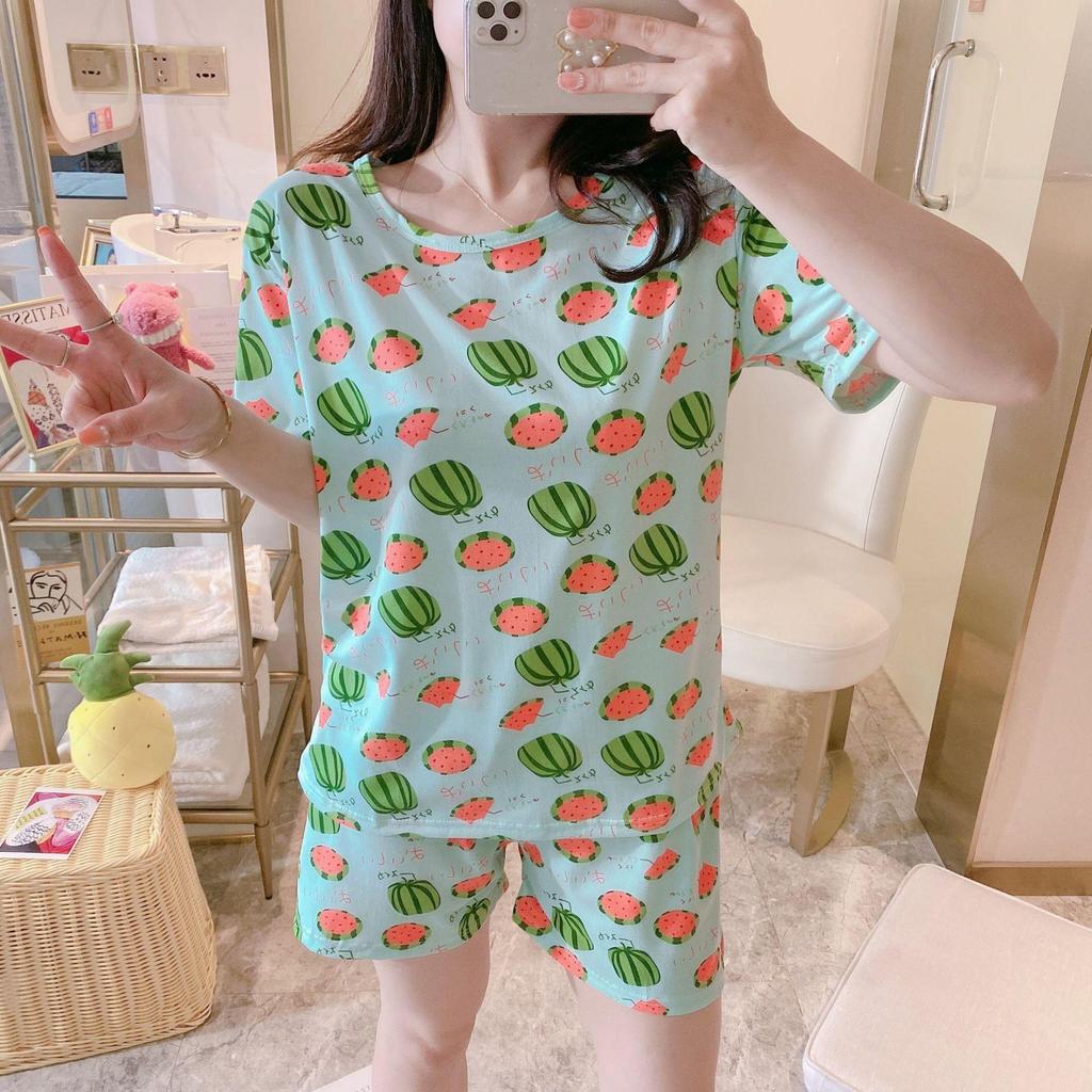 Women's Cute Summer Pajama Set - Short-Sleeved Top & Shorts, Casual Cartoon Loungewear for Indoors and Out.