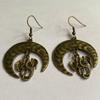 Retro Fashion Bronze Color Crescent Moon Dragon Flying Pendant Dangle Earrings for Women Halloween Party Jewelry Accessory Gift