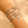 Multi Layer Cross Charm Chain Bracelet Set Gothic Religious Stackable Bracelets for Women