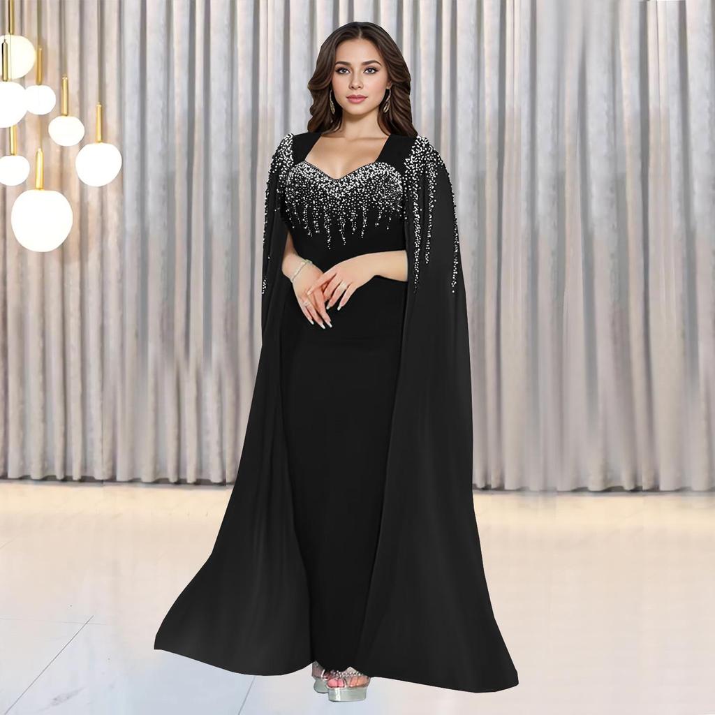 C7305 Elegant Women's Evening Dress with Hot Drilling Detail - European & American Fashion