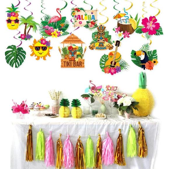 30pcs Luau Party Decorations Hawaiian Decorations Tiki Decorations Tropical Party Decorations Luau Hanging Swirls Aloha Party Decorations, Flower