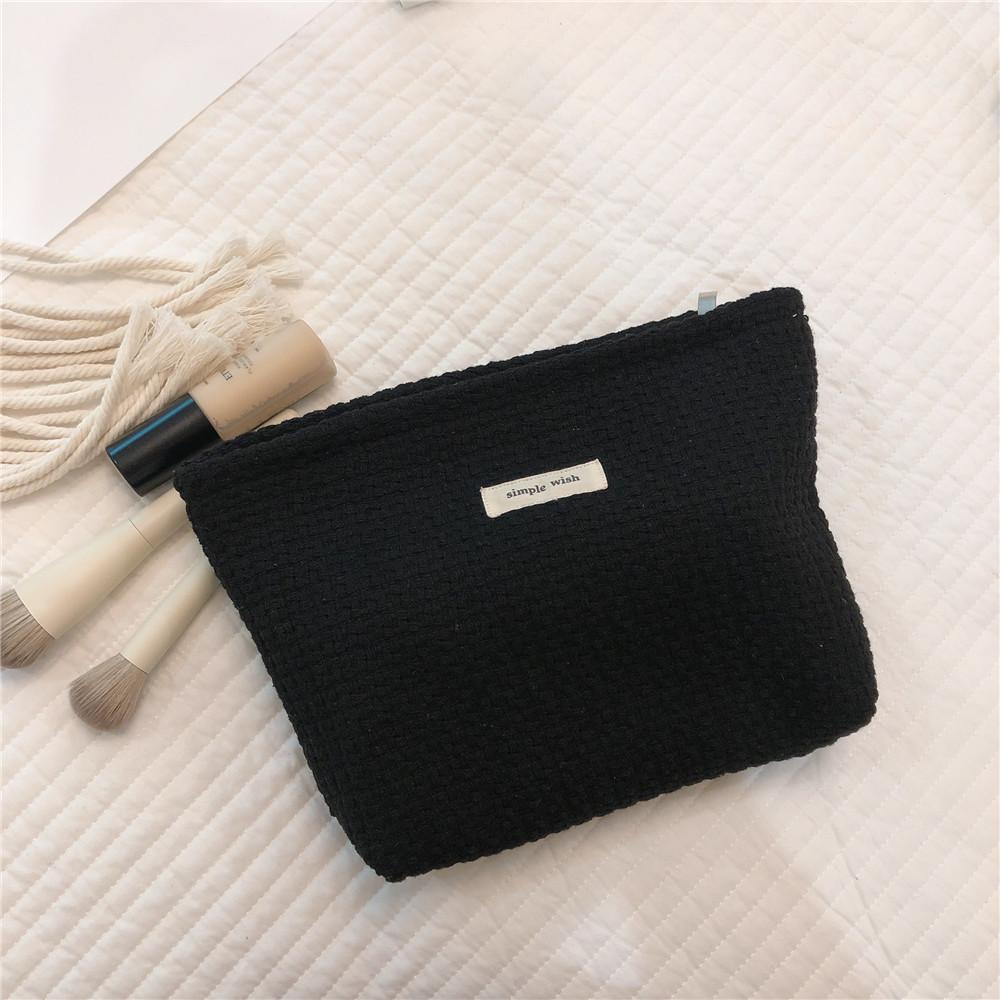 

130 Knitted Style Makeup Handy Carrying Bag Large Capacity Toiletries Organizer Bag Cosmetic Storage Pouch for Travel Black
