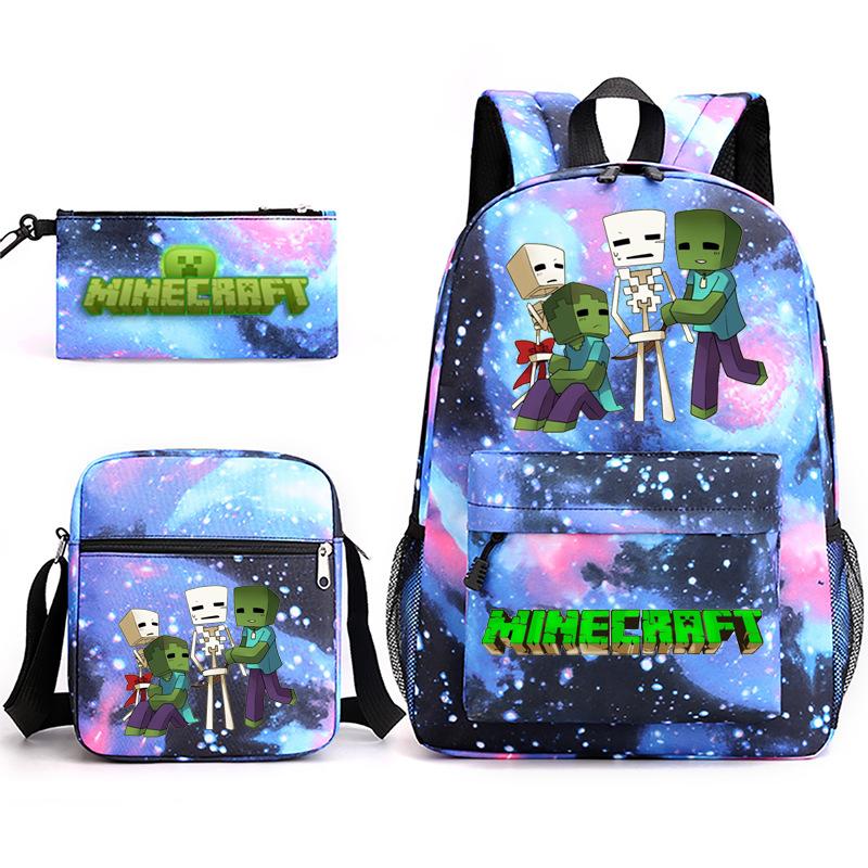 2022 Cross-border Starry Sky School Bag Three-piece Casual Fashion My World Game School Travel Bag