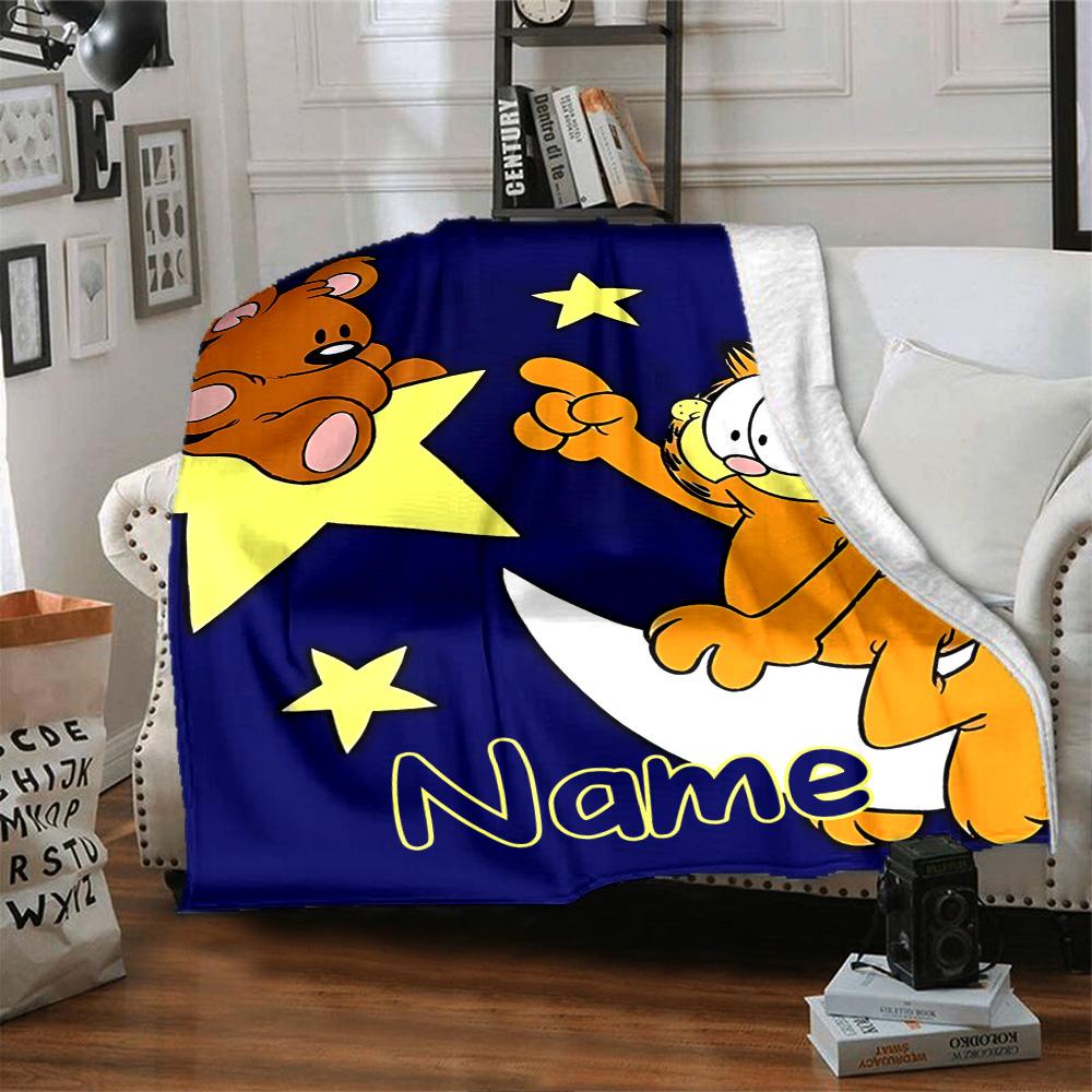 Custom Name Garfield's Cosmic Adventure flannel Blanket for Super Soft Cute Comfort Blanket for Travel Bedding Couch Sofa Blanket