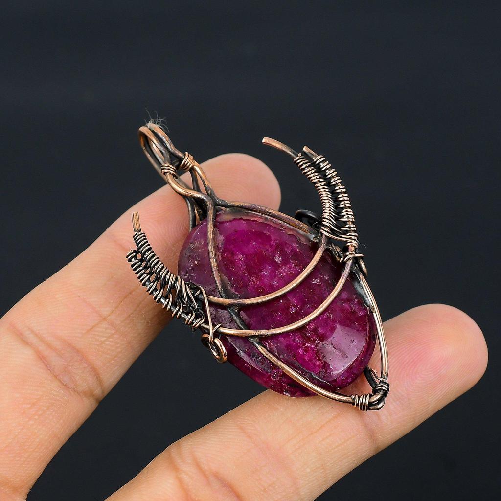Ruby Pendant Gemstone Jewelry, 999 Copper Wire Wrapped Handmade Pendant, Latest Design Jewelry