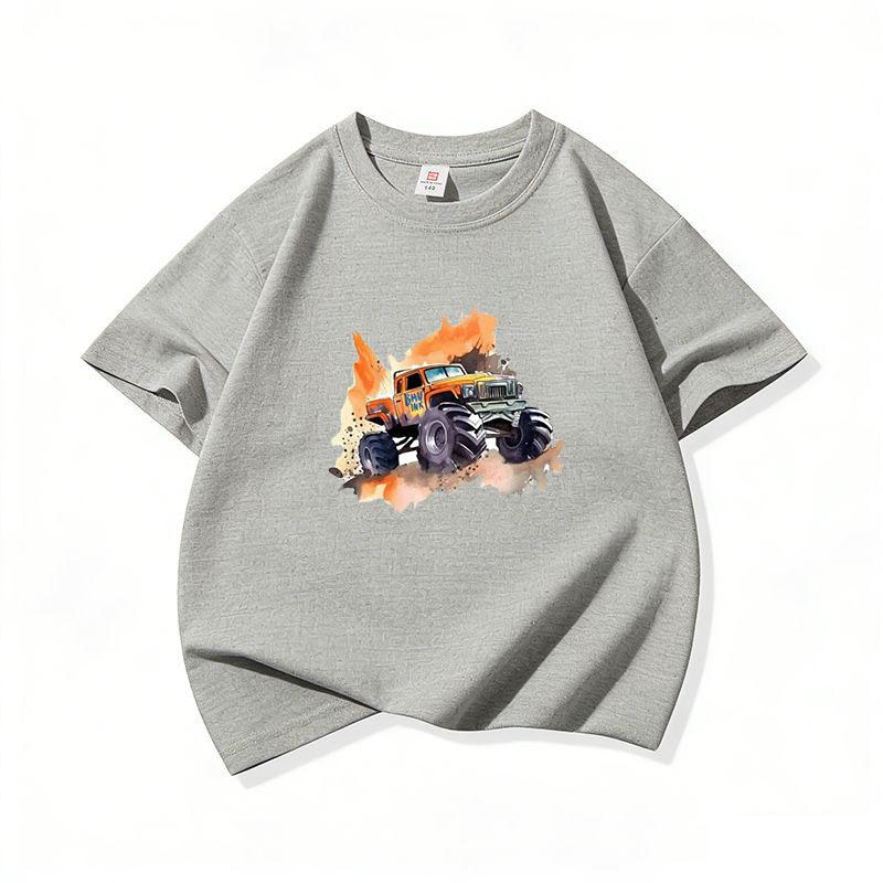 Kids Cotton T Shirt Bold Splash Offroad Car Print Crew Neck Short Sleeve Tee Casual Breathable Boys Girls Summer Tops
