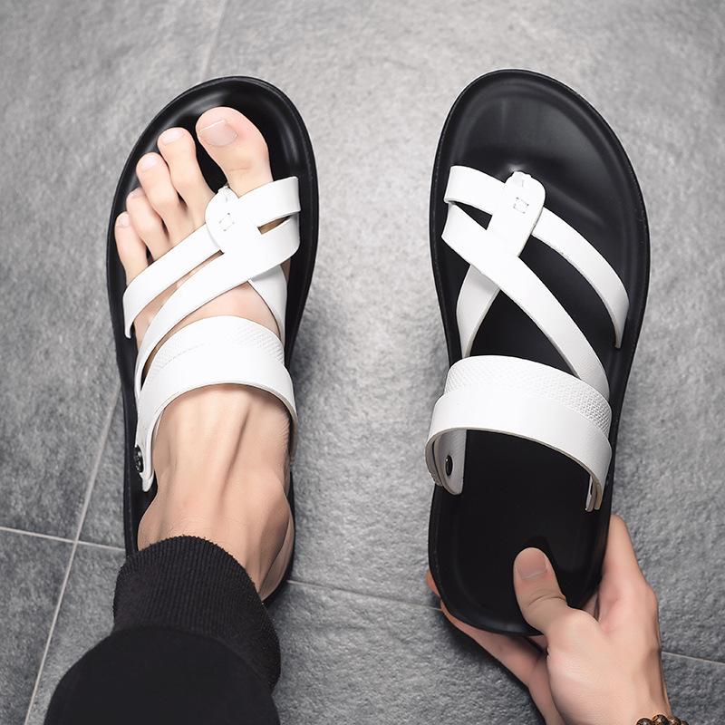 2025 New Summer Men's Sandals Korean Version of Trendy Personalized Flip-flops Men's Outdoor Leather Cool Slippers Outer Wear