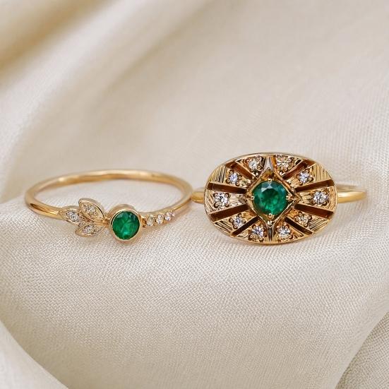 9Pcs/Set Women Ring Set, Multiple Styles Adjustable Stacking Rings, Stackable Finger Band with Green Rhinestones Inlay for Jewelry Gift