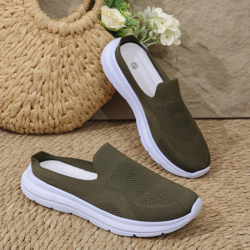 Mode Damen Ballerinas Neu Einfarbig Damen Lässig Atmungsaktiv Keilabsatz Walking Weiche Sohle Lässig Halbschleppen Sportschuhe