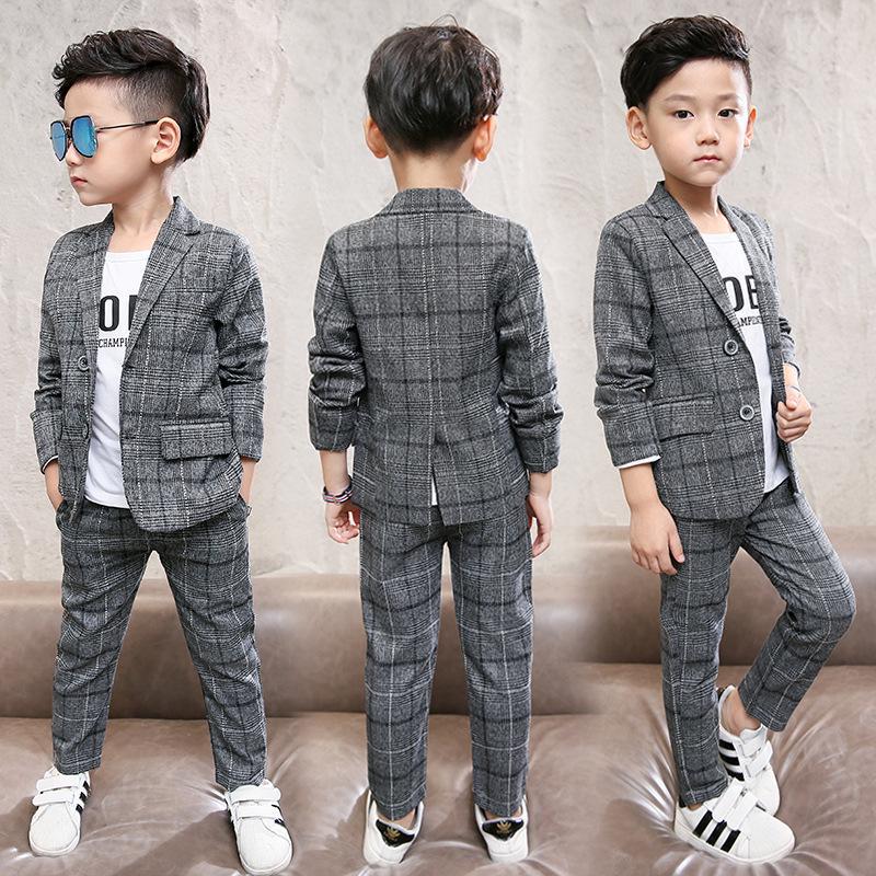 Kinder Jungen Kleidung Sets Kinder Britischen Gentleman Zwei-stück Kleid Anzüge Jungen Anzug Jacke + Hosen 140cm gray