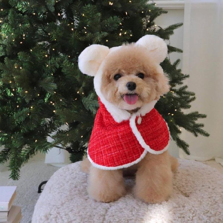 Christmas Pet Cloak Ears Hooded Bib Cape Christmas Dog Coat With Hood Dog Hoodie