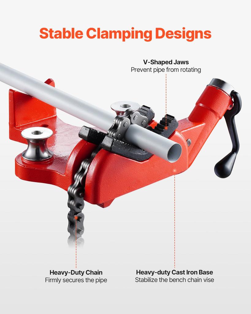 VEVOR Heavy-Duty Pipe Chain Vise, 1/2" - 8" Pipe Capacity, 34.6" Rugged Chain & Cast Iron Base