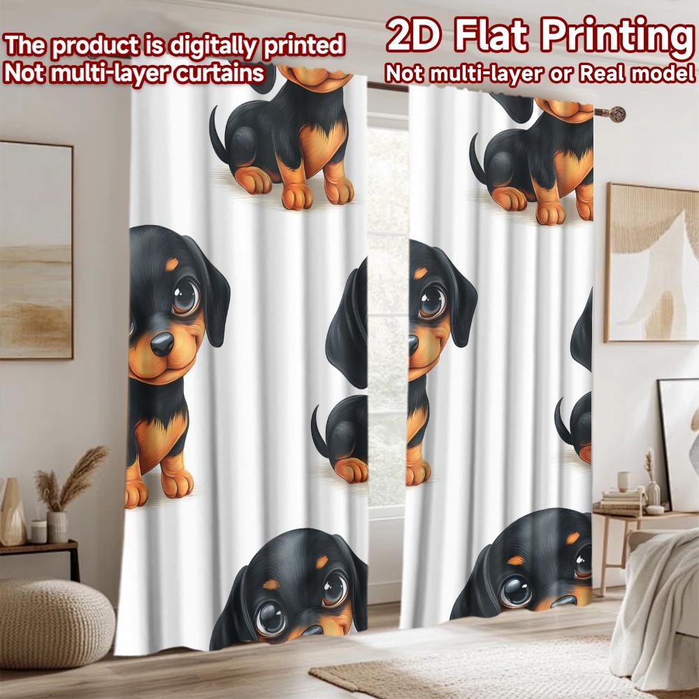 2D flat printing 2pcs Curtain Cute Dachshund Puppy Digital Printed Polyester Drapes Festive Curtains for Booths Studio
