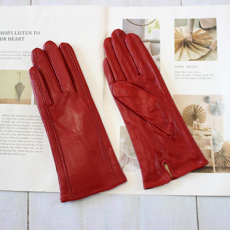 Vinter Varm Farge Lærhansker Dame Saueskinn Fløyelsfôr Mote Stripete Stil Vindtette Kjørehansker