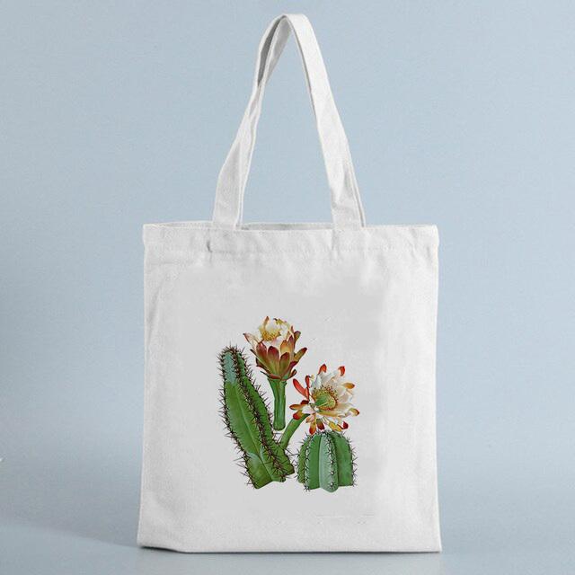 Tote Shopping Bag Cactus Drawing Print Reusable Ladies Canvas Shopper Bags Student Book Bag Female Eco Foldable Cute Bag Fashion