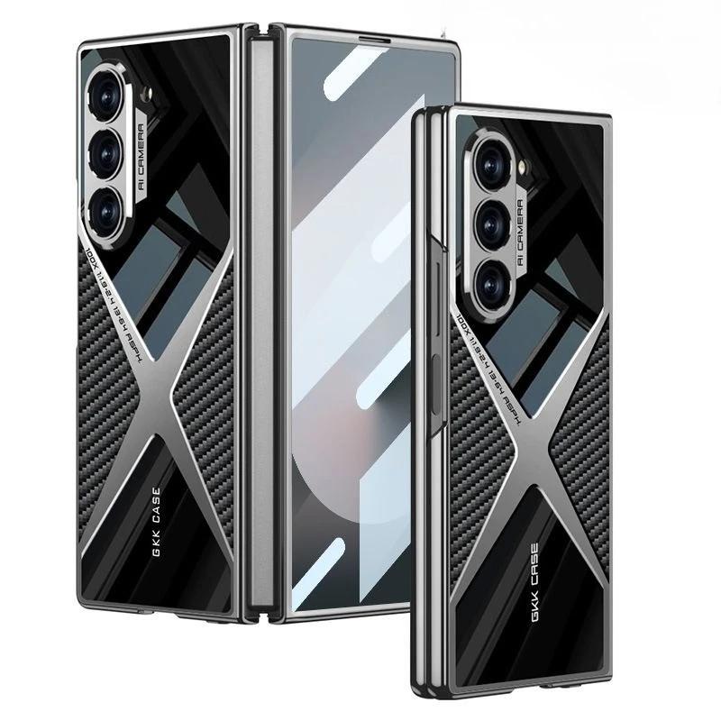 For Samsung Galaxy Z Fold 7 Case Luxury Business Leather Grain Plating360° Full Coverage Cover For Galaxy Fold7 Shockproof Funda