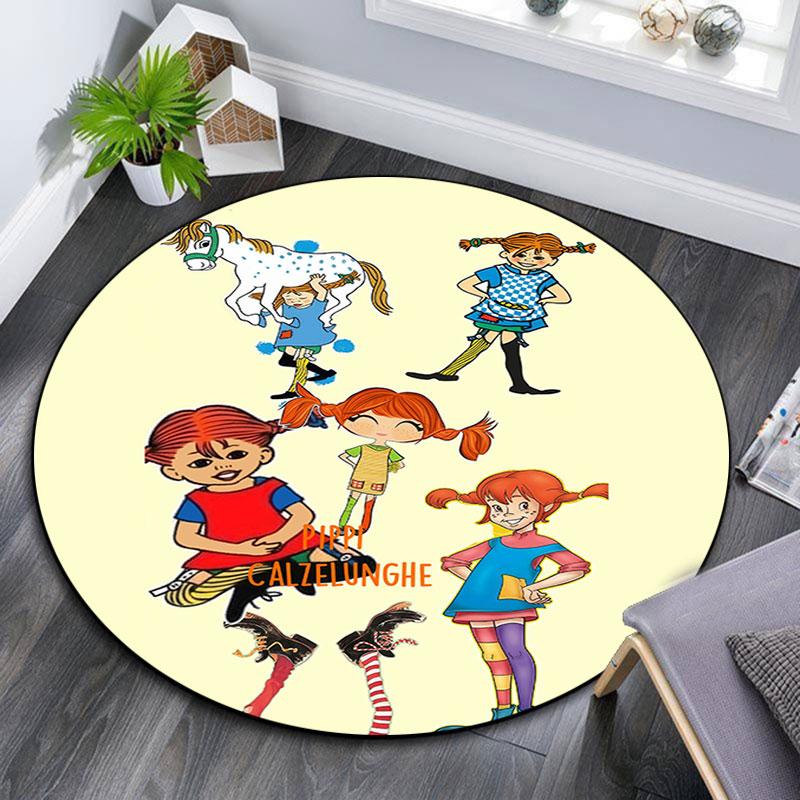 Pippi Cartoon pattern round rug,Carpet Rug for Living Room Bedroom Playroom ,Non-slip Floor Mat,Holiday Gifts and Birthday Gifts.