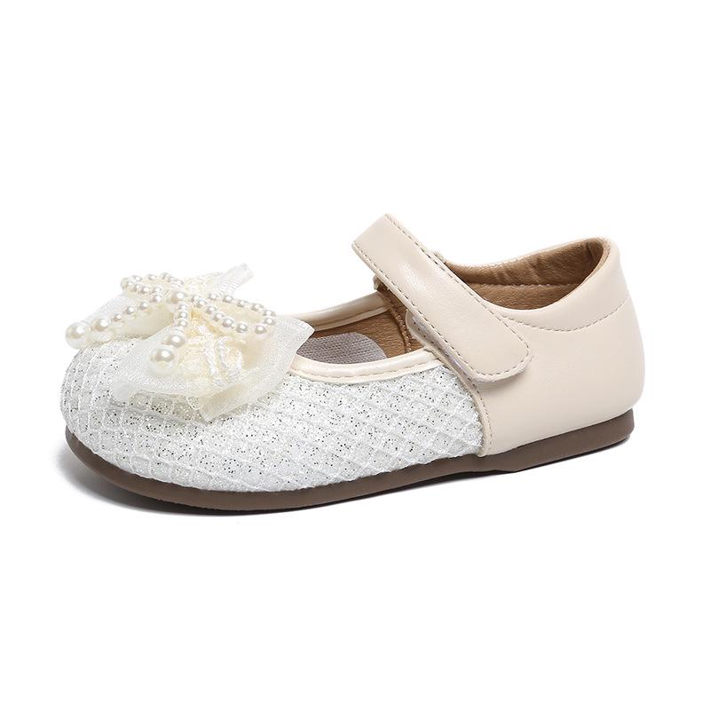 Kids' Princess Bow Shoes - Soft Sole, Pearl Accent, Spring/Autumn Style