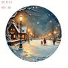 Vintage Winter Family Scene Aluminum Sign 8 Inch Round Metal Wall Art for Living Room