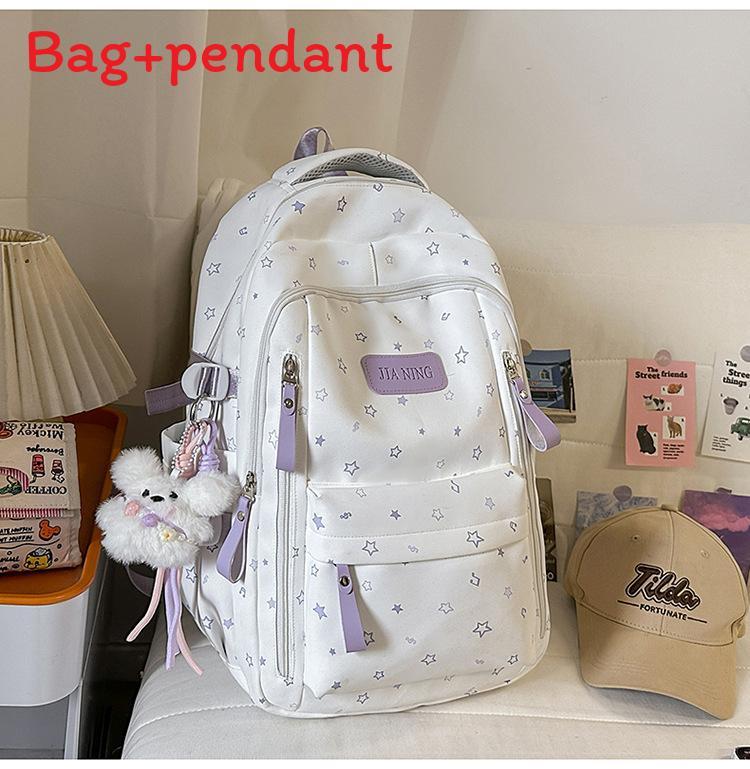 Cute Starry Nylon Backpack For Girls With Arc Shoulder Straps For School And Travel