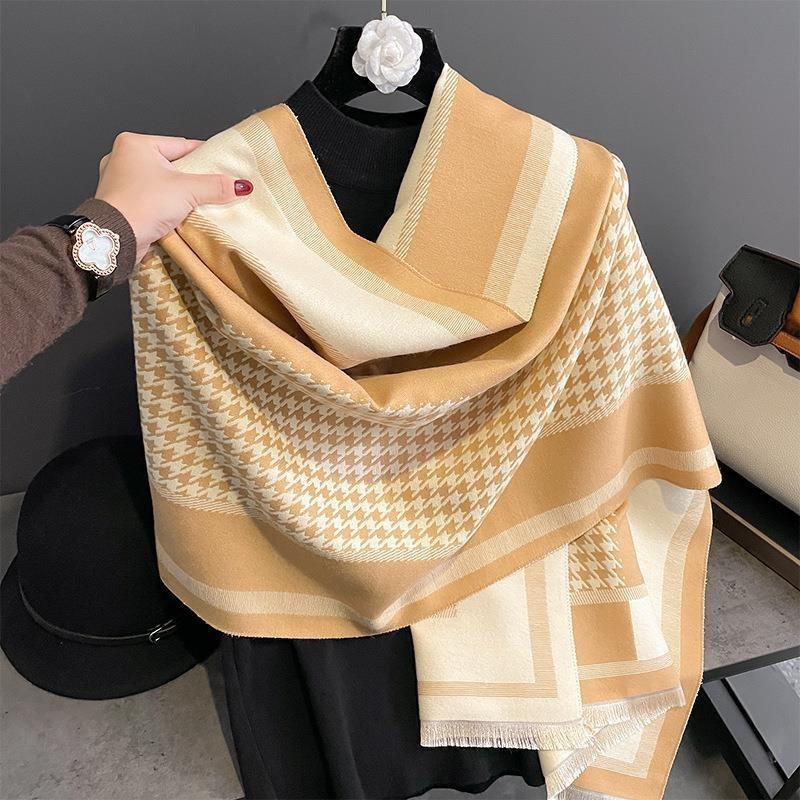 New H letter imitation cashmere scarf women's thousand bird grid jacquard scarf versatile shawl double-sided thickened scarf