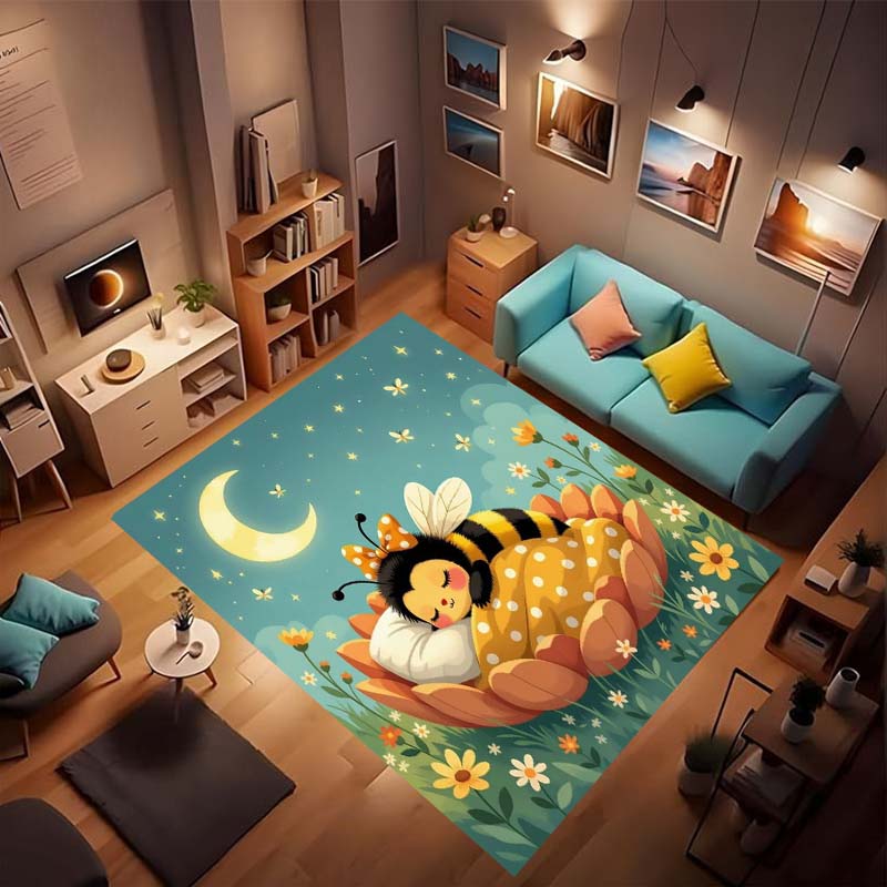 3D cartoon cute bee pattern non-slip rug, soft flannel, washable, non-slip backing, suitable for living room, bedroom, bathroom,
