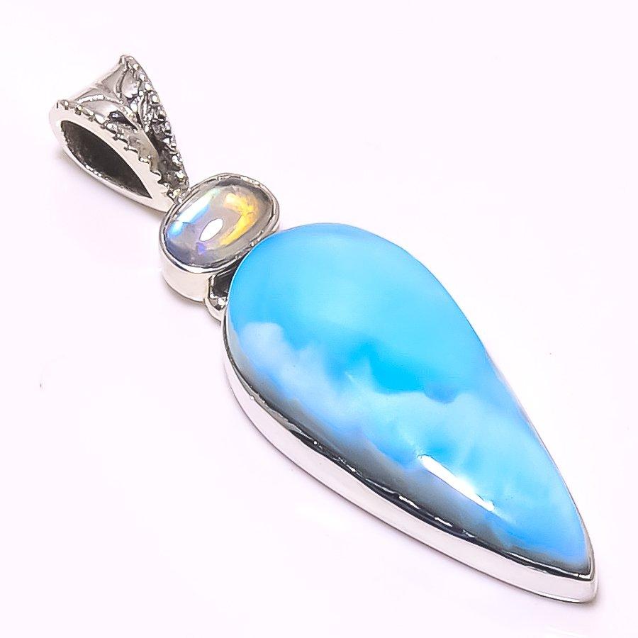 Natural Republic Larimar, Pierre de Lune Pendentif en Argent Sterling Massif 925 1,58" R9Q30