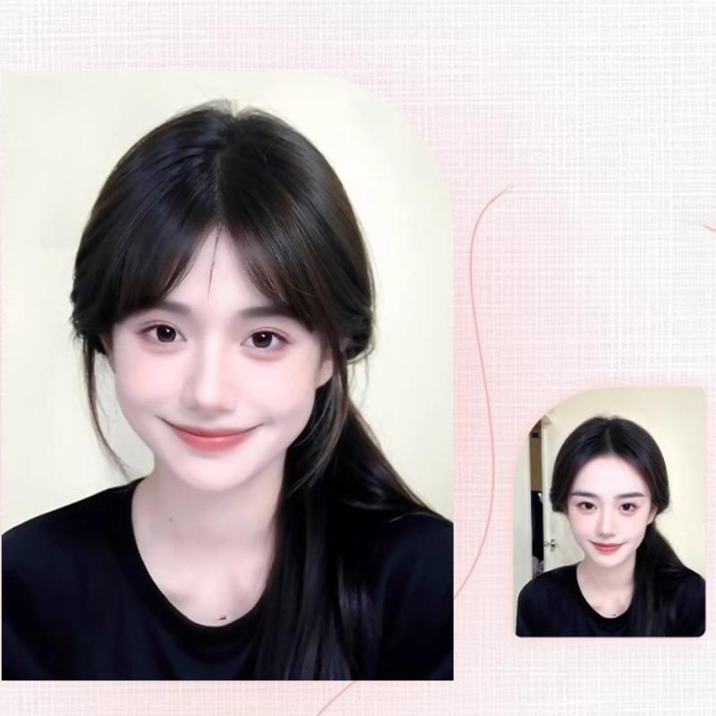 3D Bangs Female Synthetic Wig Fluffy Hair On The Top of The Head Natural Forehead Middle-parted Fake Bangs