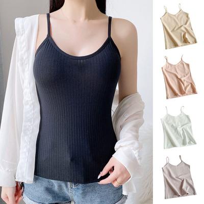 Women's Spaghetti Strap Cami Top Summer Slim Fitted Ribbed Tank Top V-Neck Sleeveless Vest Camisole Basic Layering Shirts