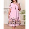 Big Size Women's Dress 3D Vintage Floral Summer Short Sleeve round Neck Casual Dress