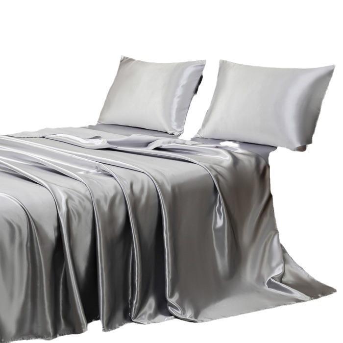 Satin-Gefühl Seidenähnliches Uni-Bettwäsche-Set - Beinhaltet Laken & Kissenbezug