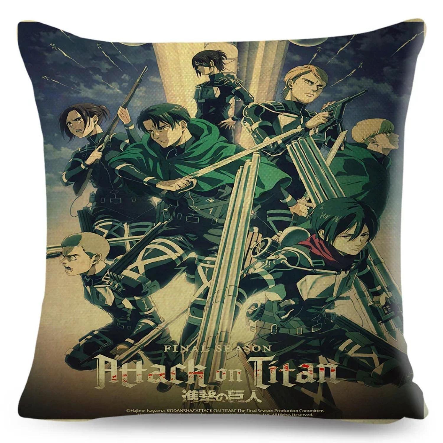 

Attack on Titan Cushion Decor Cartoon Japanese Anime Print Pillowcase for Sofa Home Car Polyester Pillow Case ,(3) 66x66cm