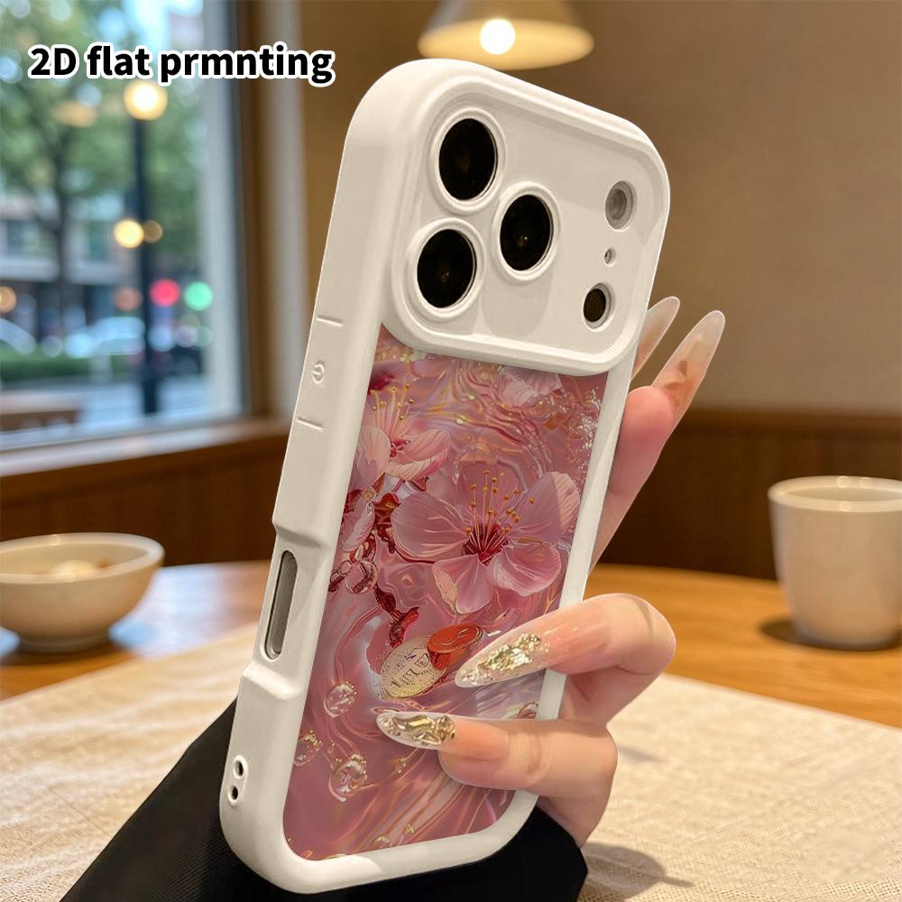 Phone Case: 2D Flat Design Suitable for iPhone 18 17 16 15 14 13 Pro Stepped Protective Case, Cherry Blossom Water Glow, Halloween Gift