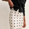 Qooth Lace Patchwork Polka Dot Straight Midi Skirt High-Waist Slimming Half Skirt Fashionable Retro Women's Skirt