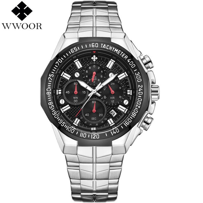 WWOOR Wò Ài 8868 Men s Trendy Luminous Steel Band Waterproof Quartz Sports Watch