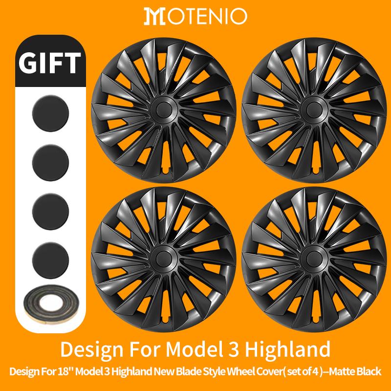 AKX1 4PCS for Model 3 Highland 2023-2026 Wheel Cover 18 Inch Hubcap New Blade Style Wheel Cover Rim Hubcaps Car Protection for Tesla