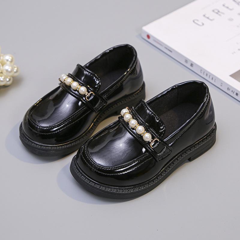 Girls Leather Shoes 2025 Versatile Soft-soled Pearl Shoes Princess Shoes Korean Version Single Shoes Spring Rhinestones British Style Non-slip