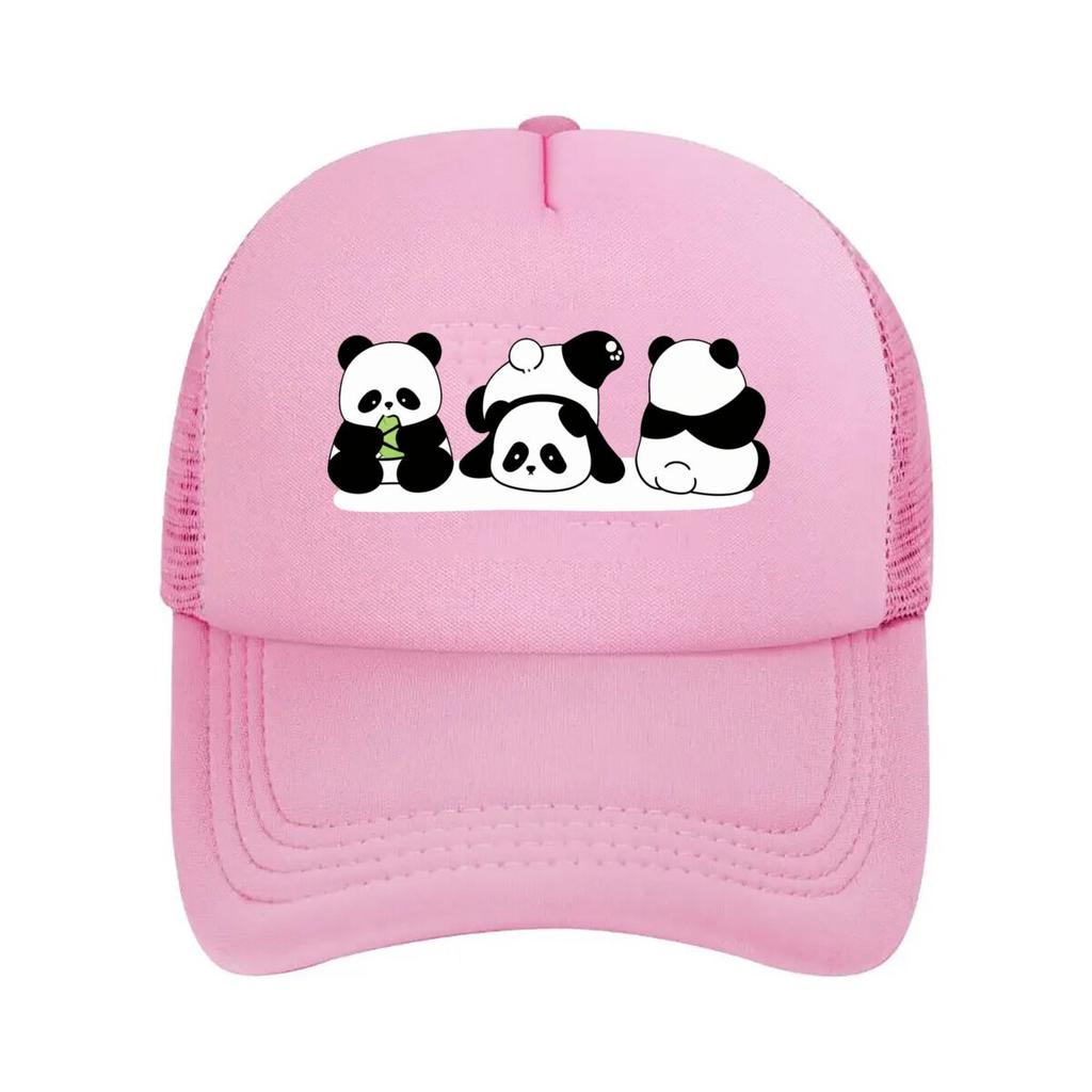 Cute Panda Trio Sitting Rolling Back View Mesh Baseball Cap For Womens Unisex FeUnisex Beach Dad Hat Hip Hop