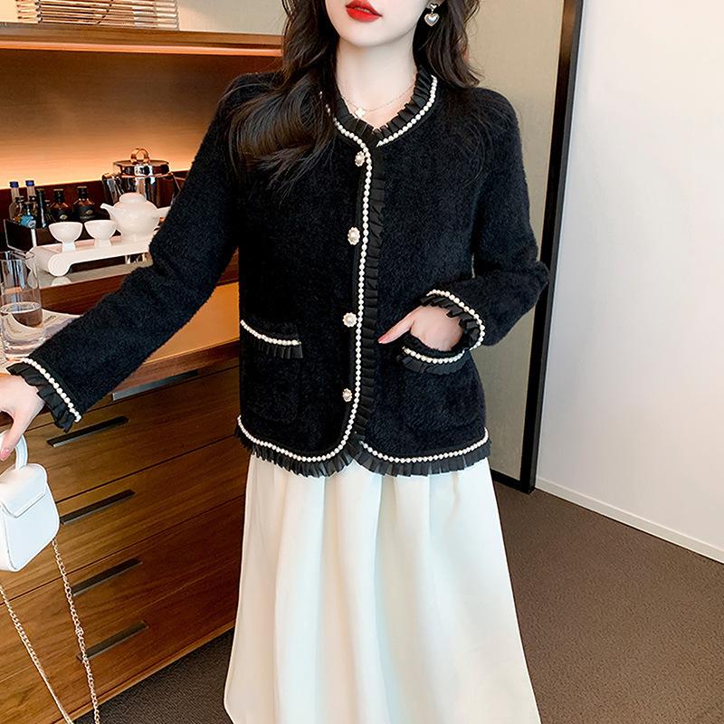 French Xiaoxiangfeng jacket women's autumn and winter 2024 new fashion versatile knitted cardigan mink velvet top jacket