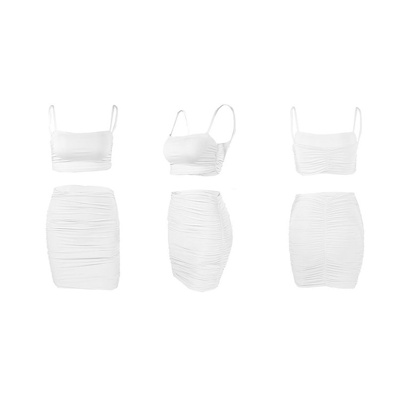 

Outfitgirl American Style Sexy Street Camisole Sheath Skirt Suit Stretch Knitting Flattering White M