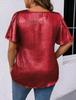 T-shirt Manches Courtes Uni Col en V Coupe Ample pour Femme Printemps/Été 2026